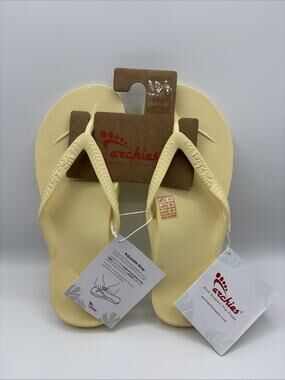Archies Flip Flop Sandal Unisex Sz M 7 W 8 Light Yellow Arch Support Therapy NWT